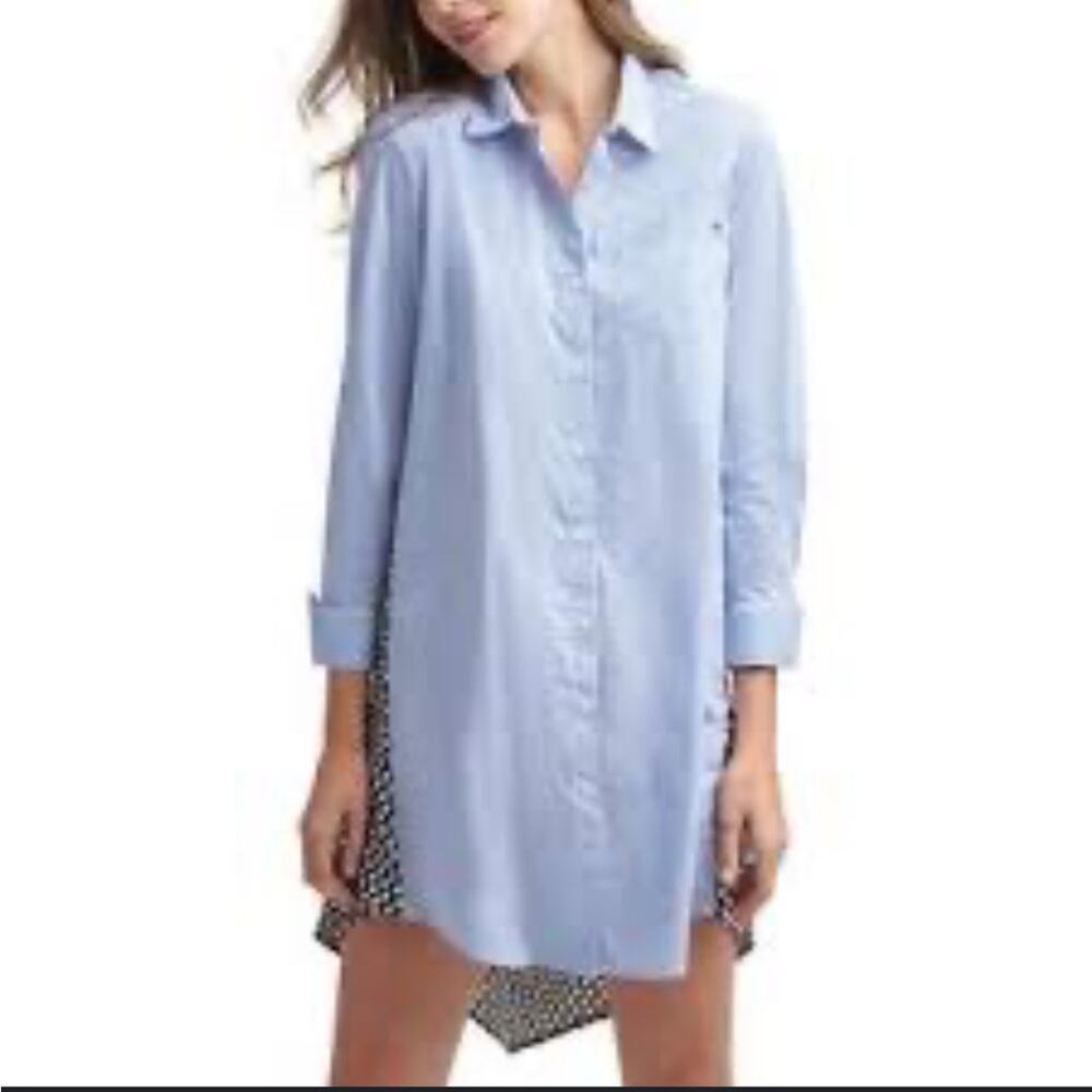 Tommy Hilfiger Women's Printed Contrast Back Shirtdress Blue Size S light